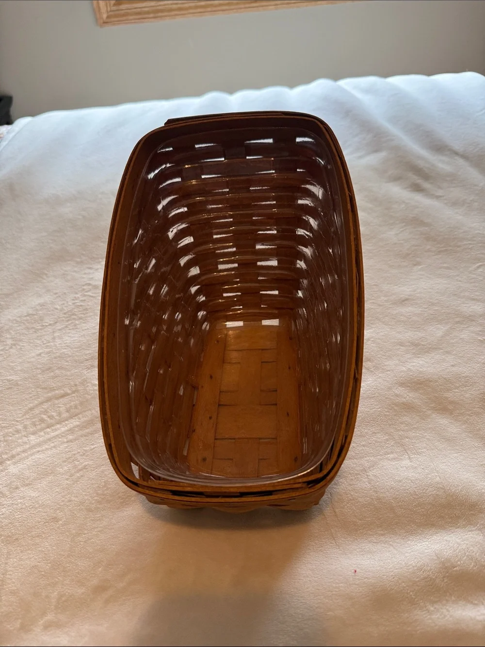 Longaberger Brown Woven Slanted Basket with Liner. Vegetable basket